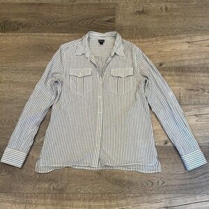 Patagonia Cotton Hemp A/C Shirt Womens Size S Oatmeal Striped Roll Tab Worn Wear